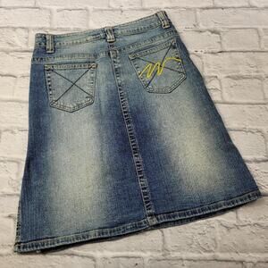Distressed Denim Skirt by Blue Asphalt size 5 Side Vent